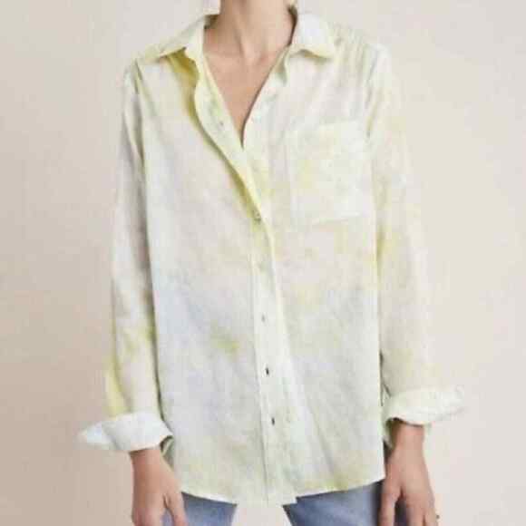 Anthropologie Tops - Anthropologie Pilcro Yellow Blue Tie Dye Button Down Cate Shirt woman’s sz small